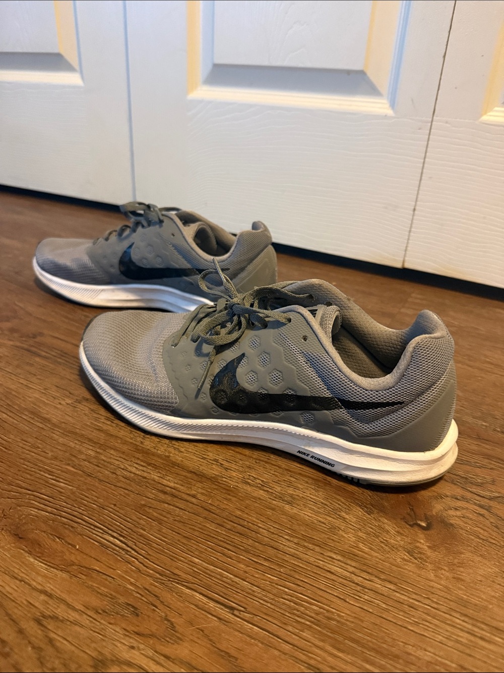 Nike Men’s Downshifter Gray Athletic Running Shoes with Black Swoosh